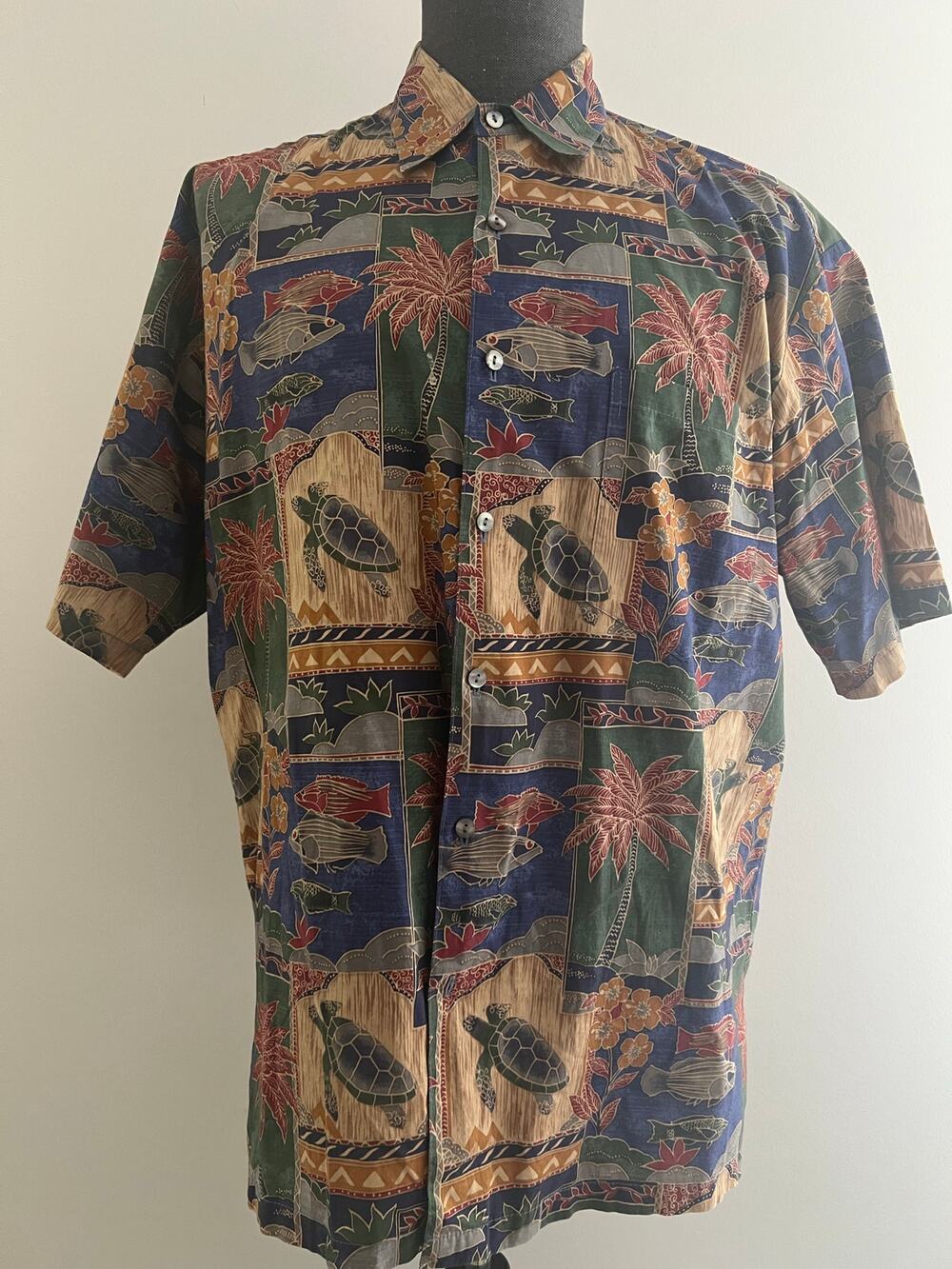 Tori Richard Short Sleeve Button Down Casual Dress Shirt Turtles Fish Large SG